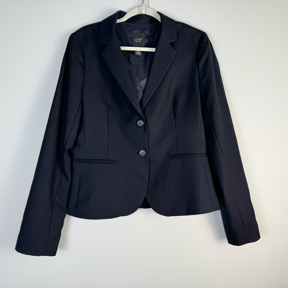 J Crew Super 120’s Blazer Suit Jacket 10T 10 Tall Black Pinstriped 2 Button Wool - Picture 11 of 11